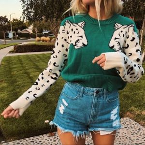 Minkpink emerald snow leopard Sweater XS like new